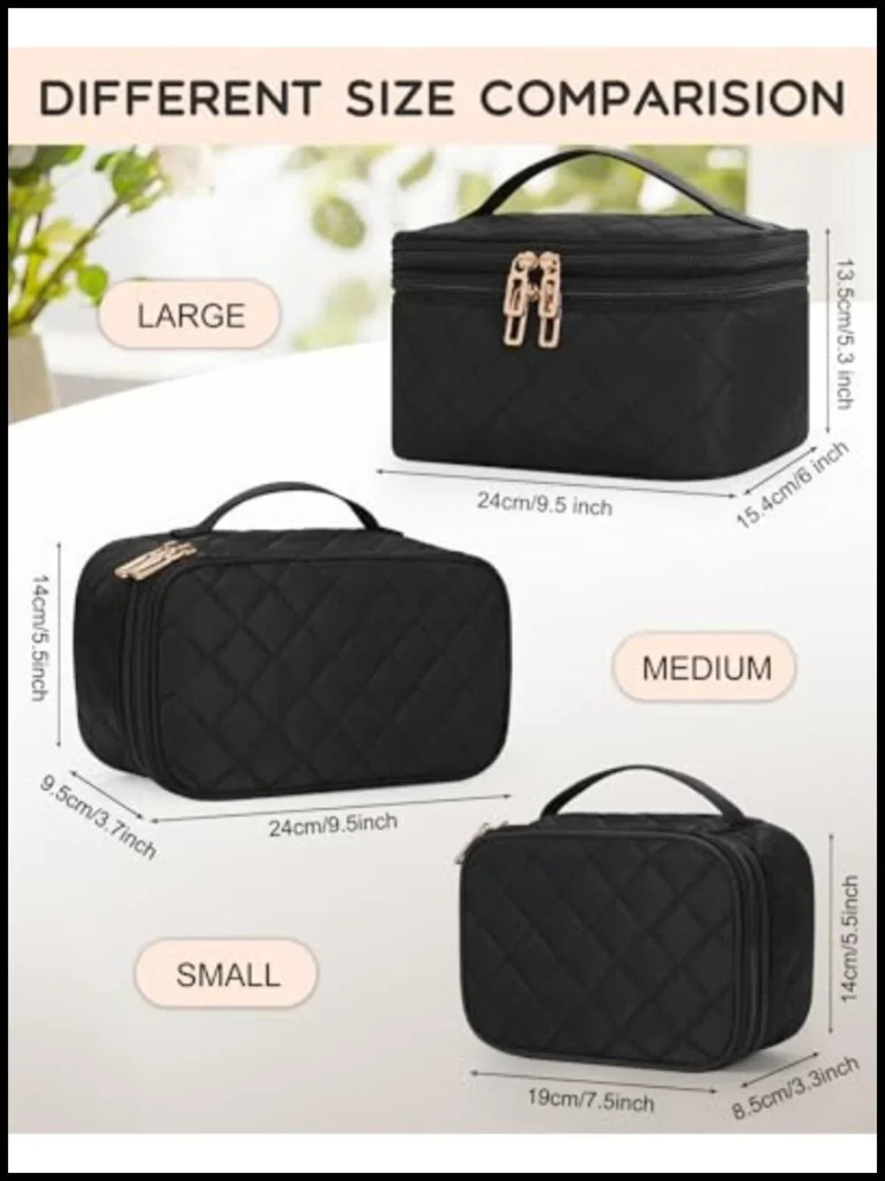 Large Travel Makeup Bag with Brush Compartment, Double Layer Design, Portable